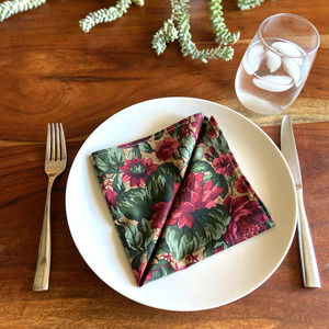 Rose Bush Vintage Cloth Dinner Napkin - 13in square